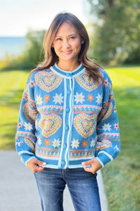Heart Knit Cardigan - Blue