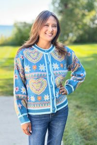 Heart Knit Cardigan - Blue