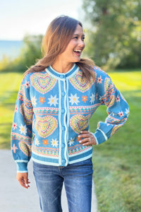 Heart Knit Cardigan - Blue