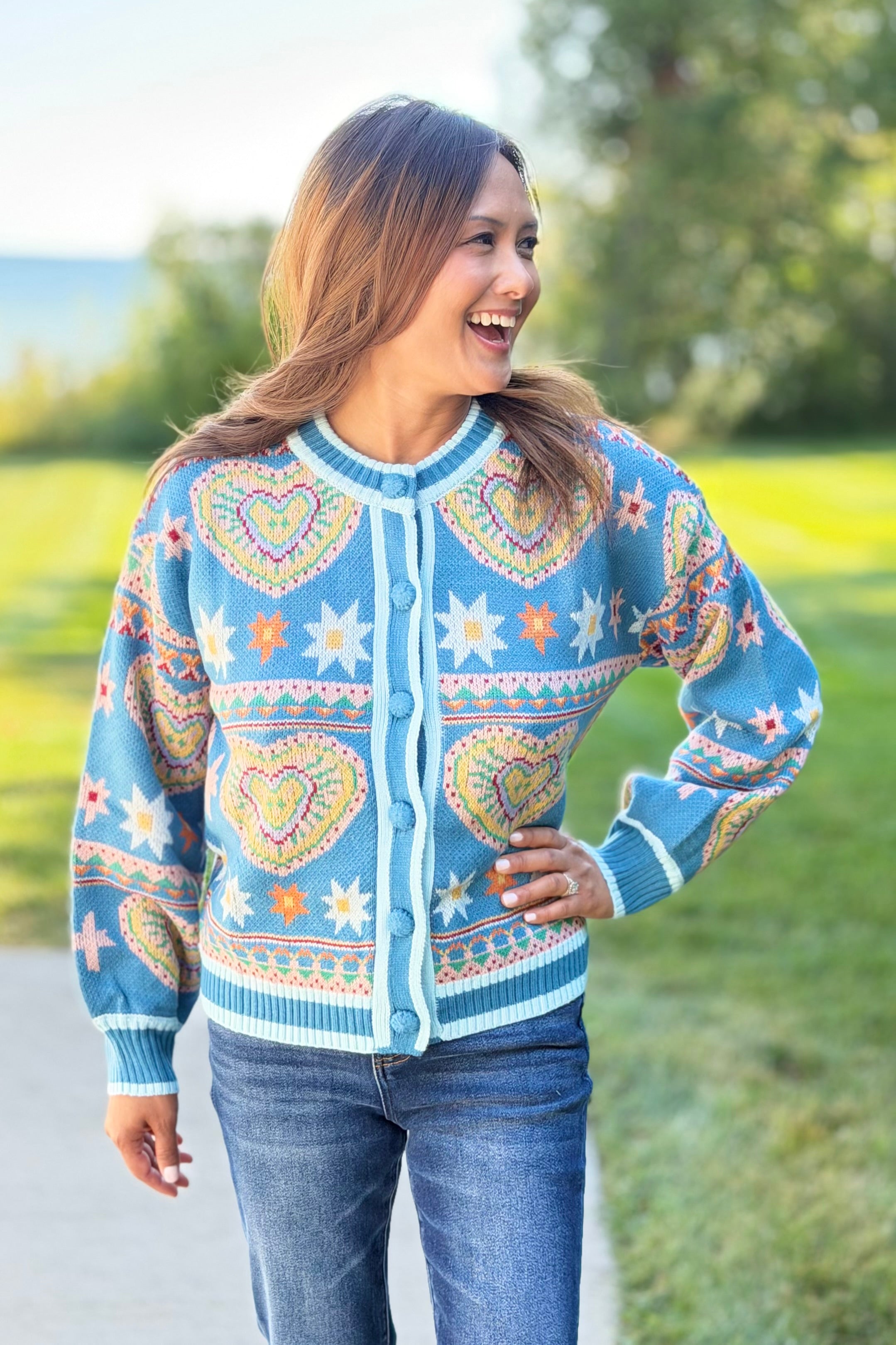 Heart Knit Cardigan - Blue