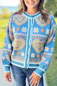 Heart Knit Cardigan - Blue