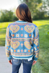 Heart Knit Cardigan - Blue