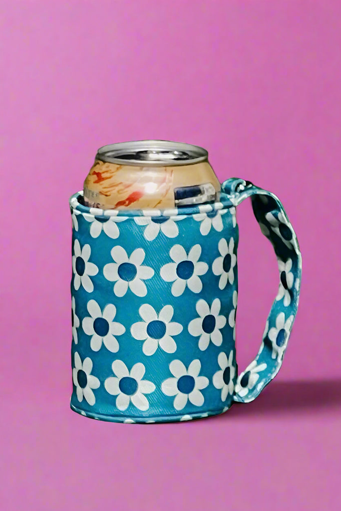 A can koozie with a handle to keep you’re beverage in hand and cold.