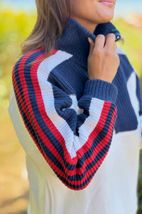 Varsity Stripe Half Zip Sweater