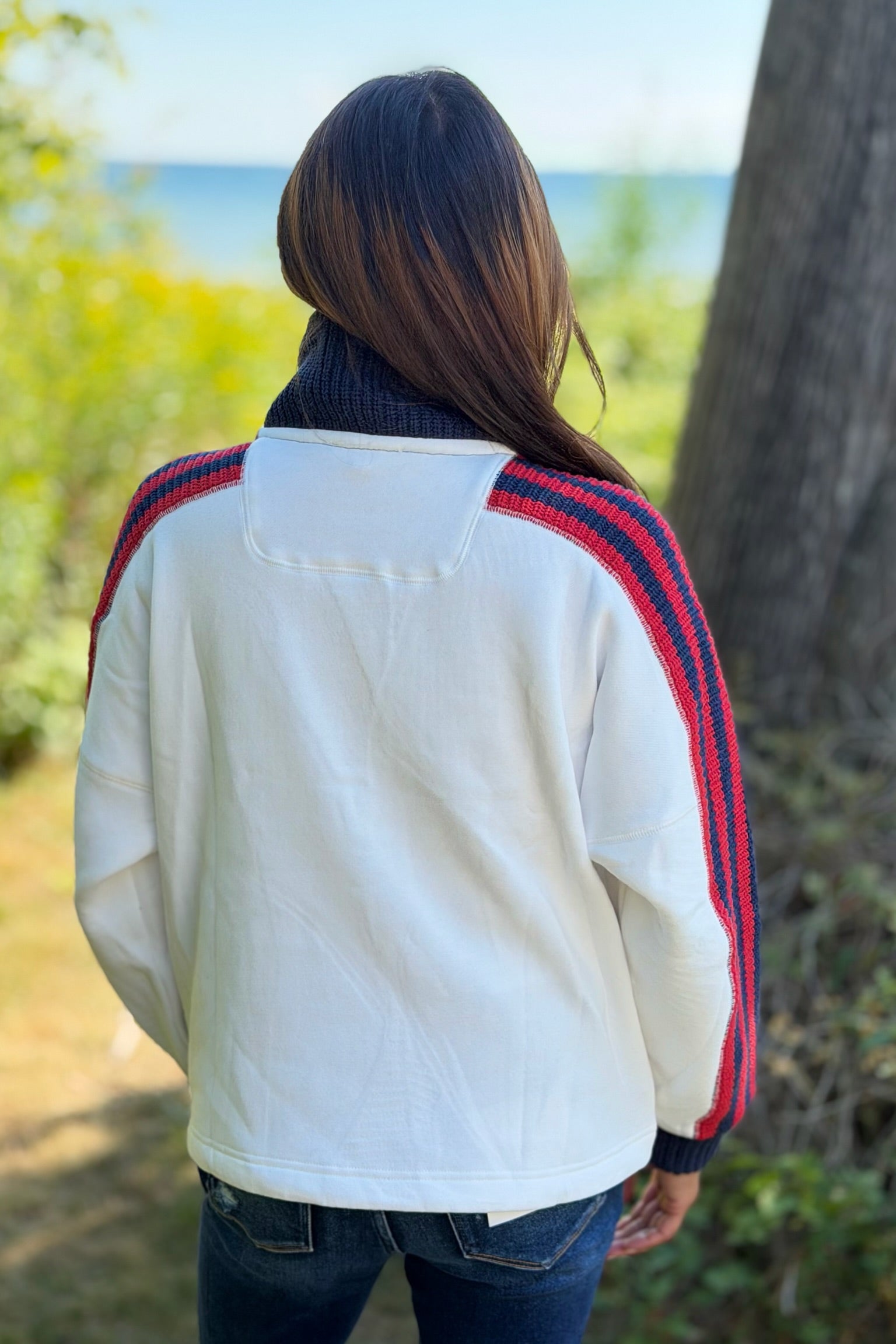 Varsity Stripe Half Zip Sweater