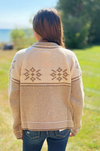 Graphic Collared Knit Cardigan - Latte