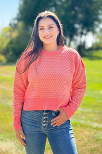 Geometric Check Sweater - Coral