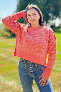 Geometric Check Sweater - Coral