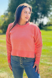 Geometric Check Sweater - Coral