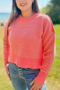 Geometric Check Sweater - Coral