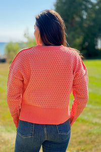 Geometric Check Sweater - Coral