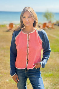 Contrast Stitch Cardigan - Orange