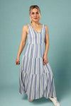 Coastal Stripe Tiered Maxi Dress Blue