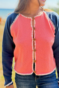 Contrast Stitch Cardigan - Orange