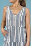 Coastal Stripe Tiered Maxi Dress Blue