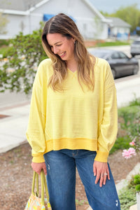 Casual Knit Top With Raw Edge - Yellow