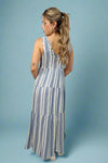 Coastal Stripe Tiered Maxi Dress Blue
