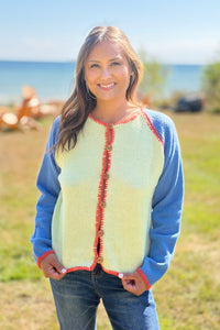 Contrast Stitch Cardigan - Honeydew