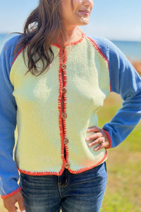 Contrast Stitch Cardigan - Honeydew