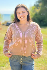 Dot Art Damask Cardigan - Beige