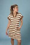 Striped V-Neck Mini Dress Natural