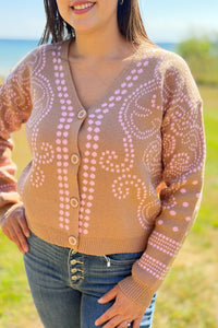 Dot Art Damask Cardigan - Beige