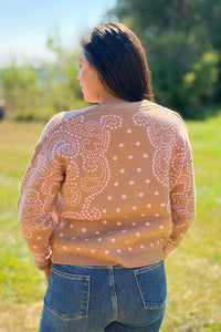 Dot Art Damask Cardigan - Beige