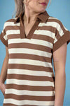 Striped V-Neck Mini Dress Natural