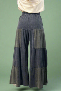 Tiered Wide Leg Pants - Black