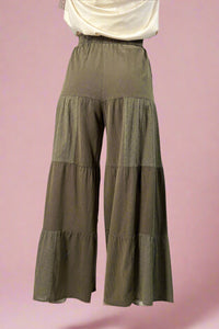 Tiered Wide Leg Pants - Olive