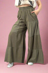 Tiered Wide Leg Pants - Olive