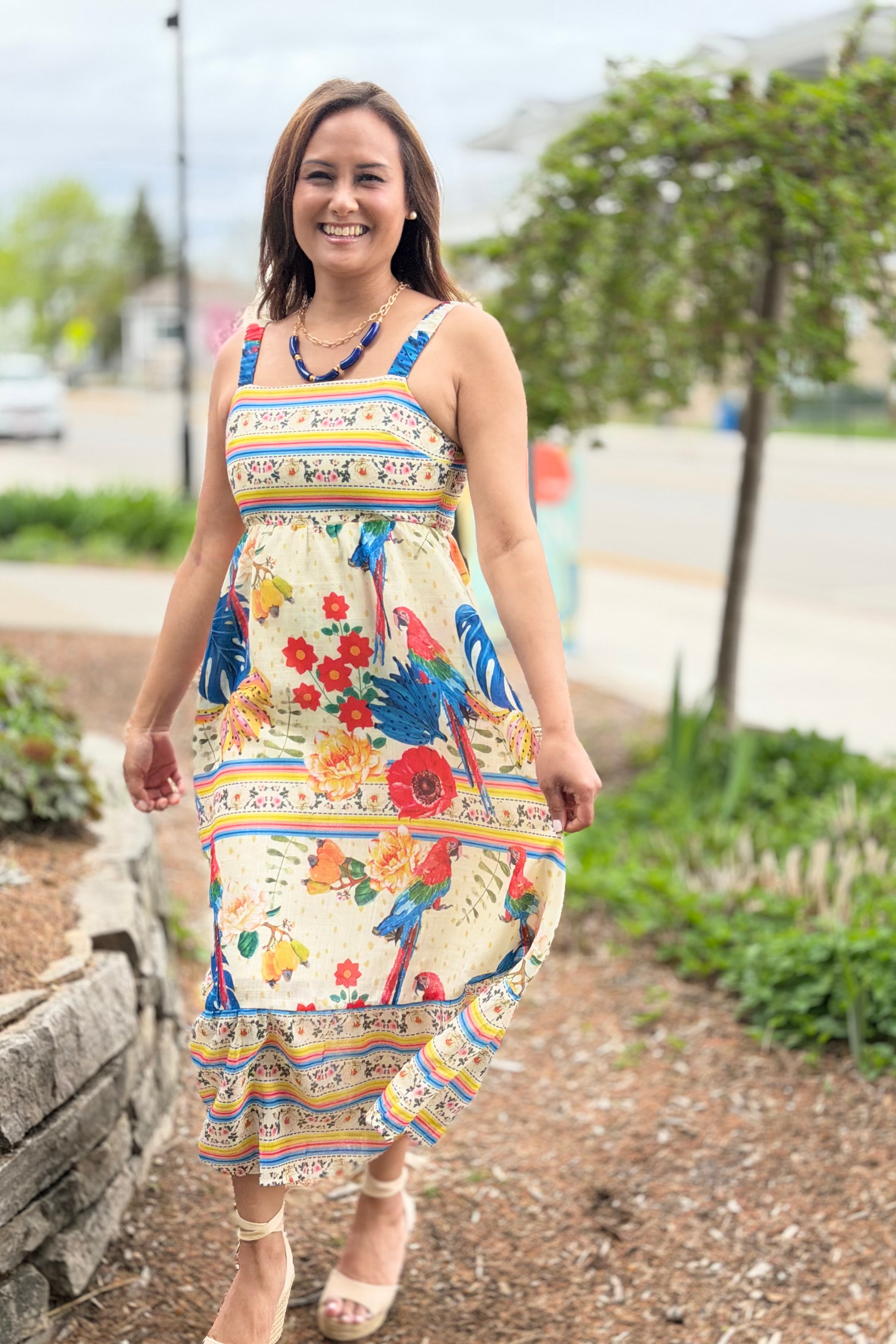 Square Neck Midi Sundress - Cream