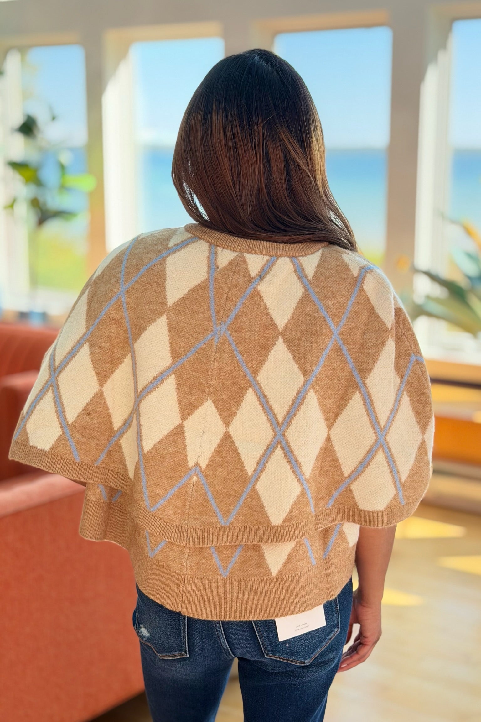 Argyle Button Down Cape Cardigan