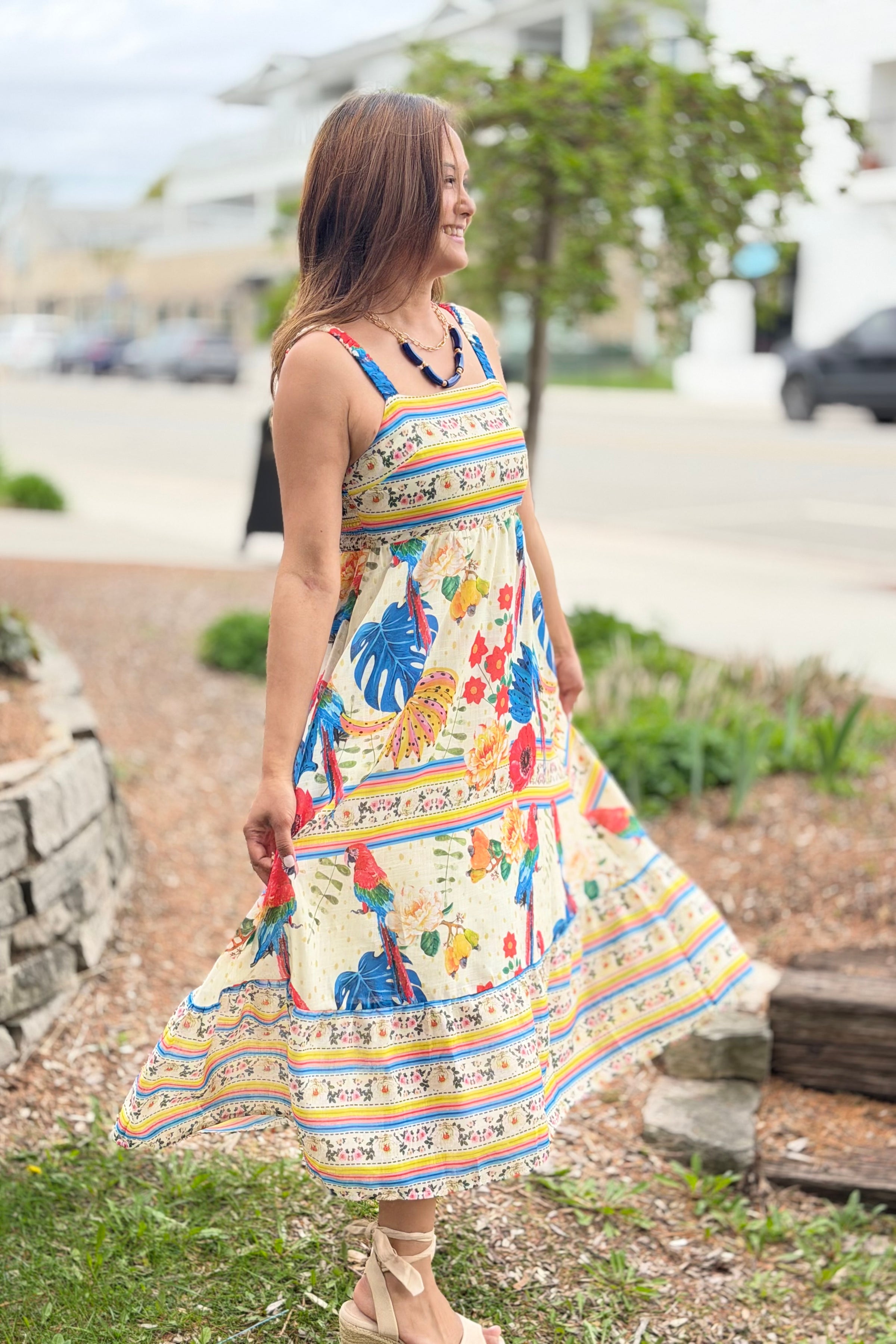 Square Neck Midi Sundress - Cream