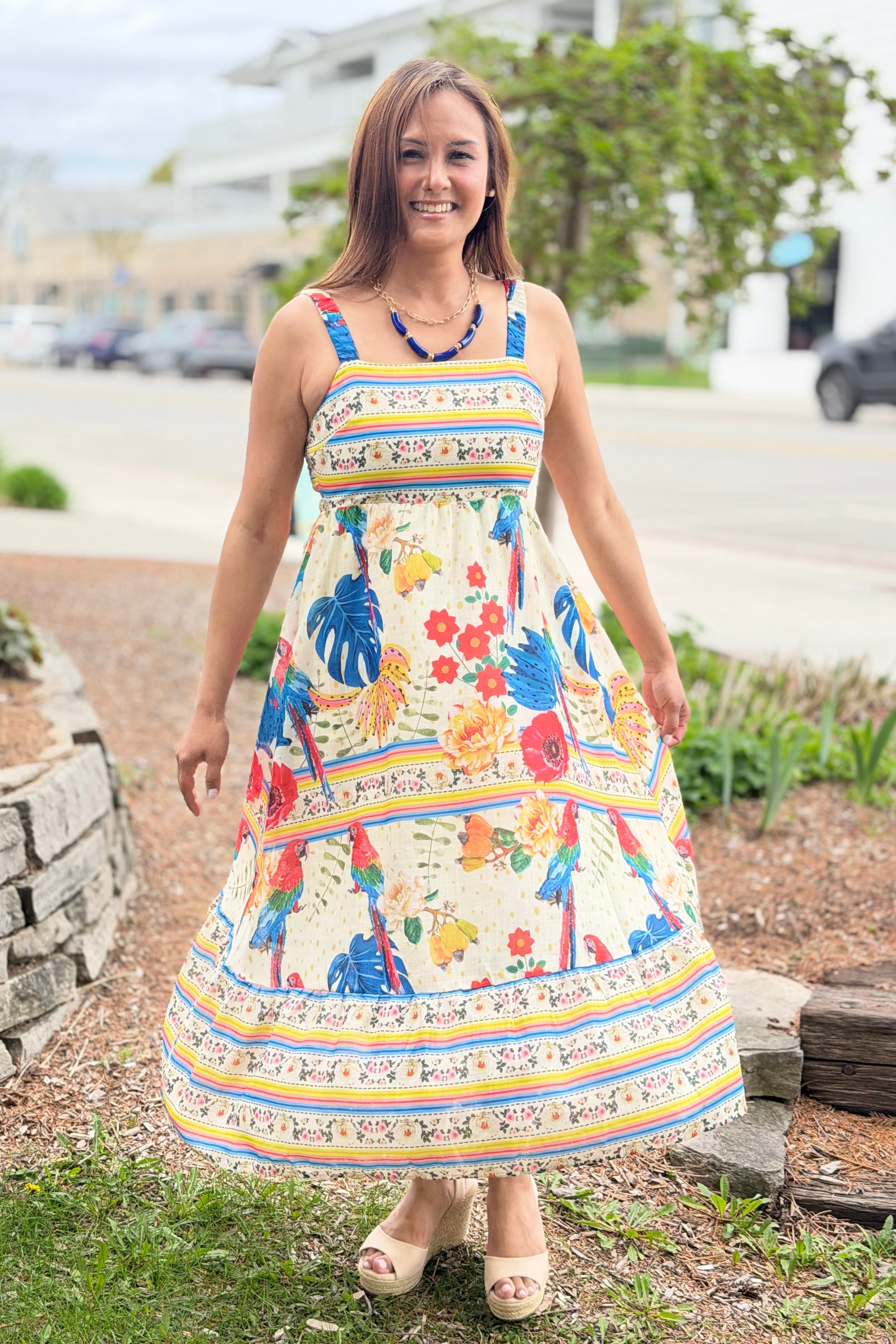 Square Neck Midi Sundress - Cream