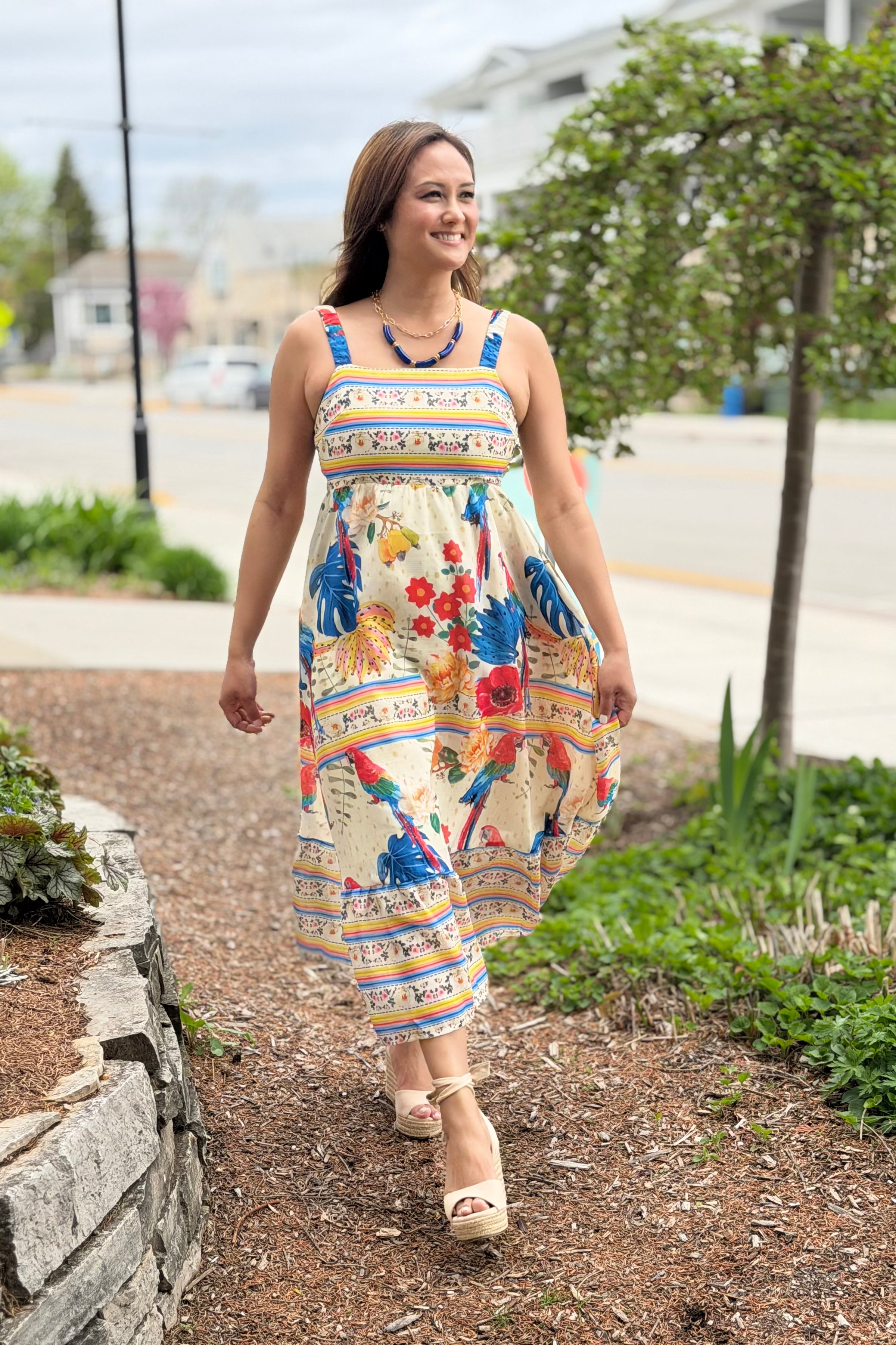 Square Neck Midi Sundress - Cream