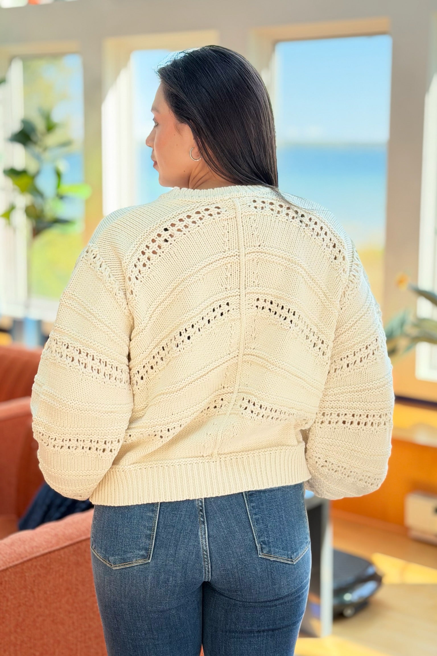 Open Knit Tie Sweater - Off White