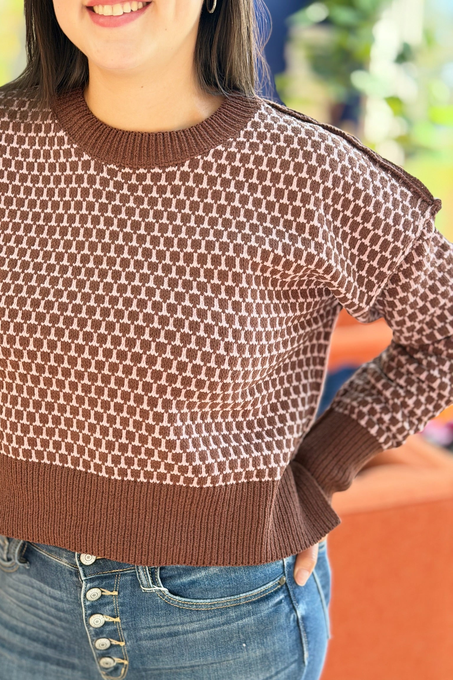 Geometric Check Sweater - Chocolate