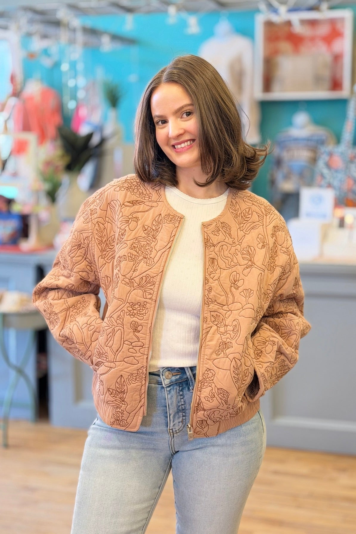 Floral Quilted Zip Jacket - Rose