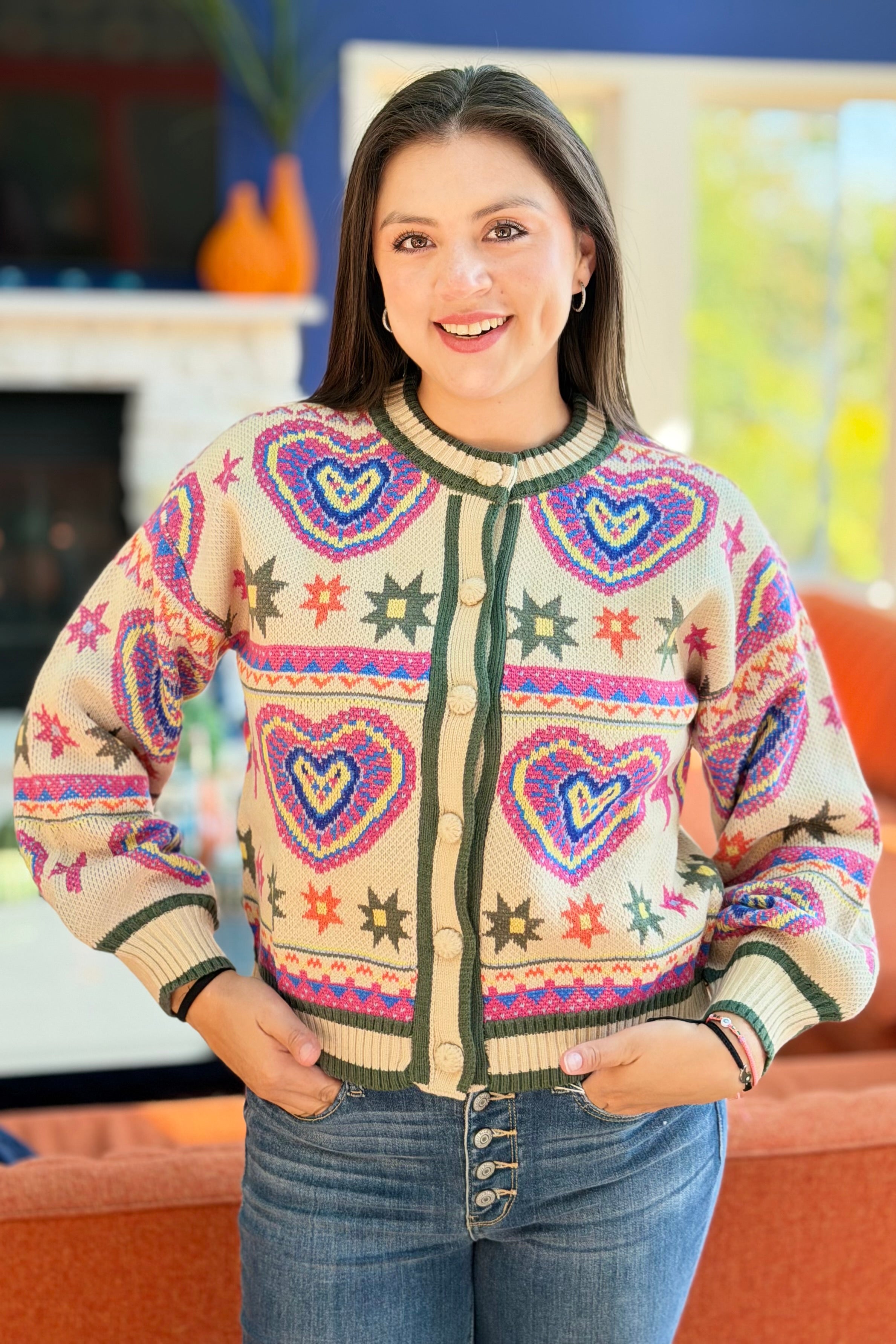 Heart Knit Cardigan - Oatmeal