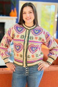 Heart Knit Cardigan - Oatmeal