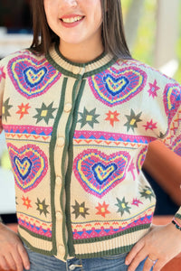 Heart Knit Cardigan - Oatmeal