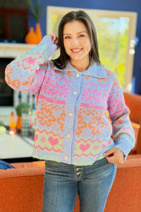 Graphic Knit Sweater Top - Blue