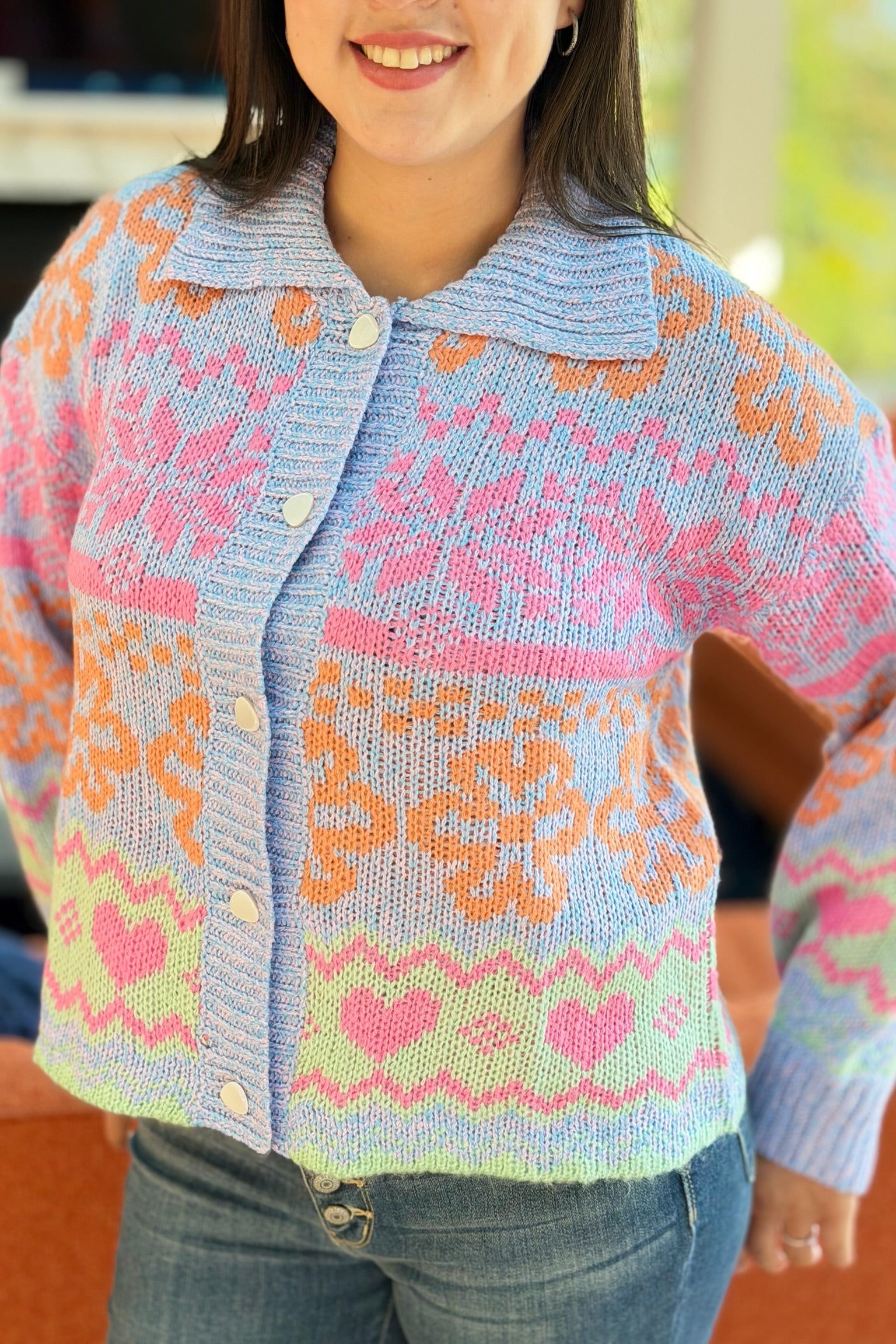Graphic Knit Sweater Top - Blue