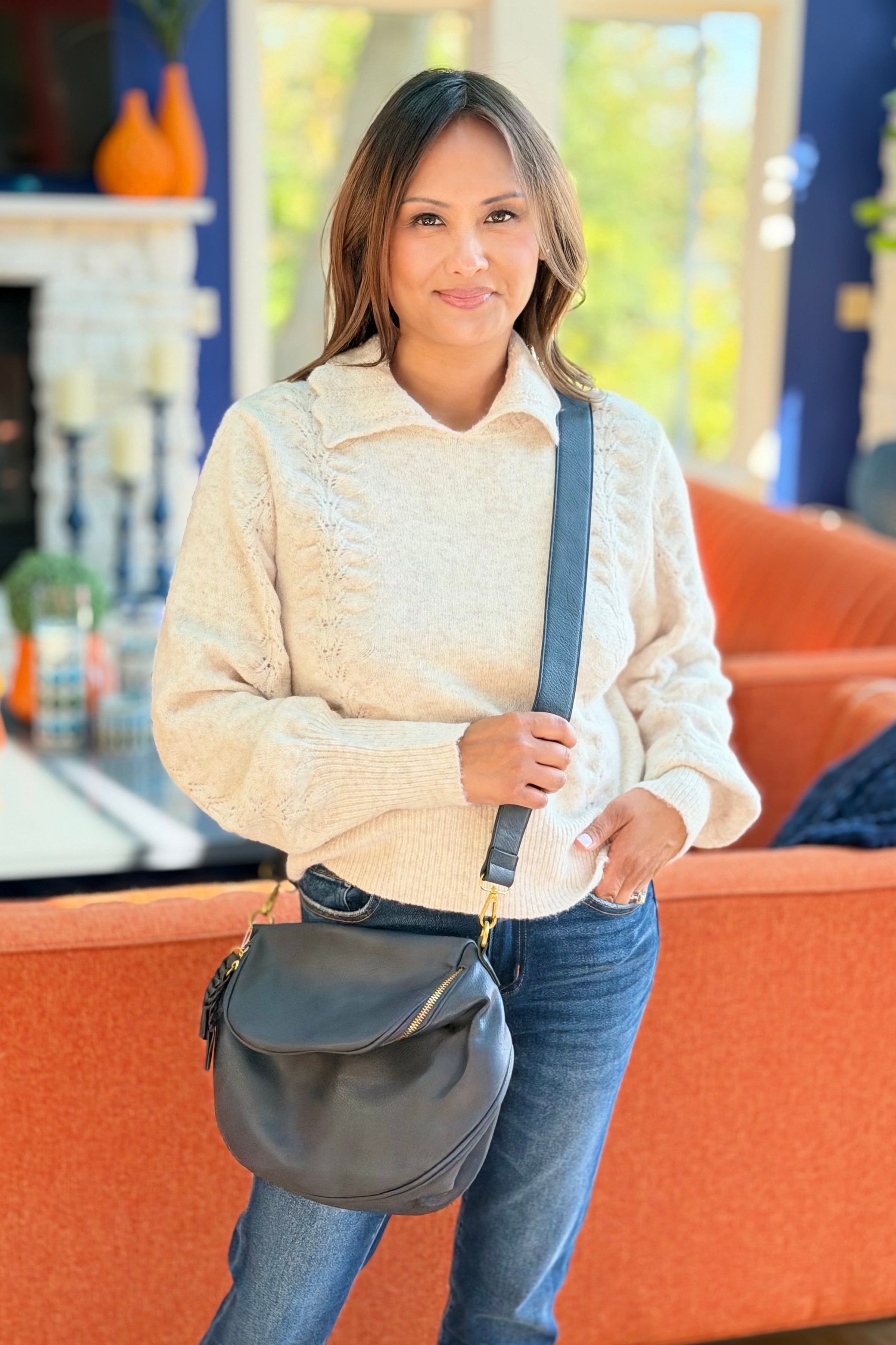 Megan Distressed Sling Bag - Navy