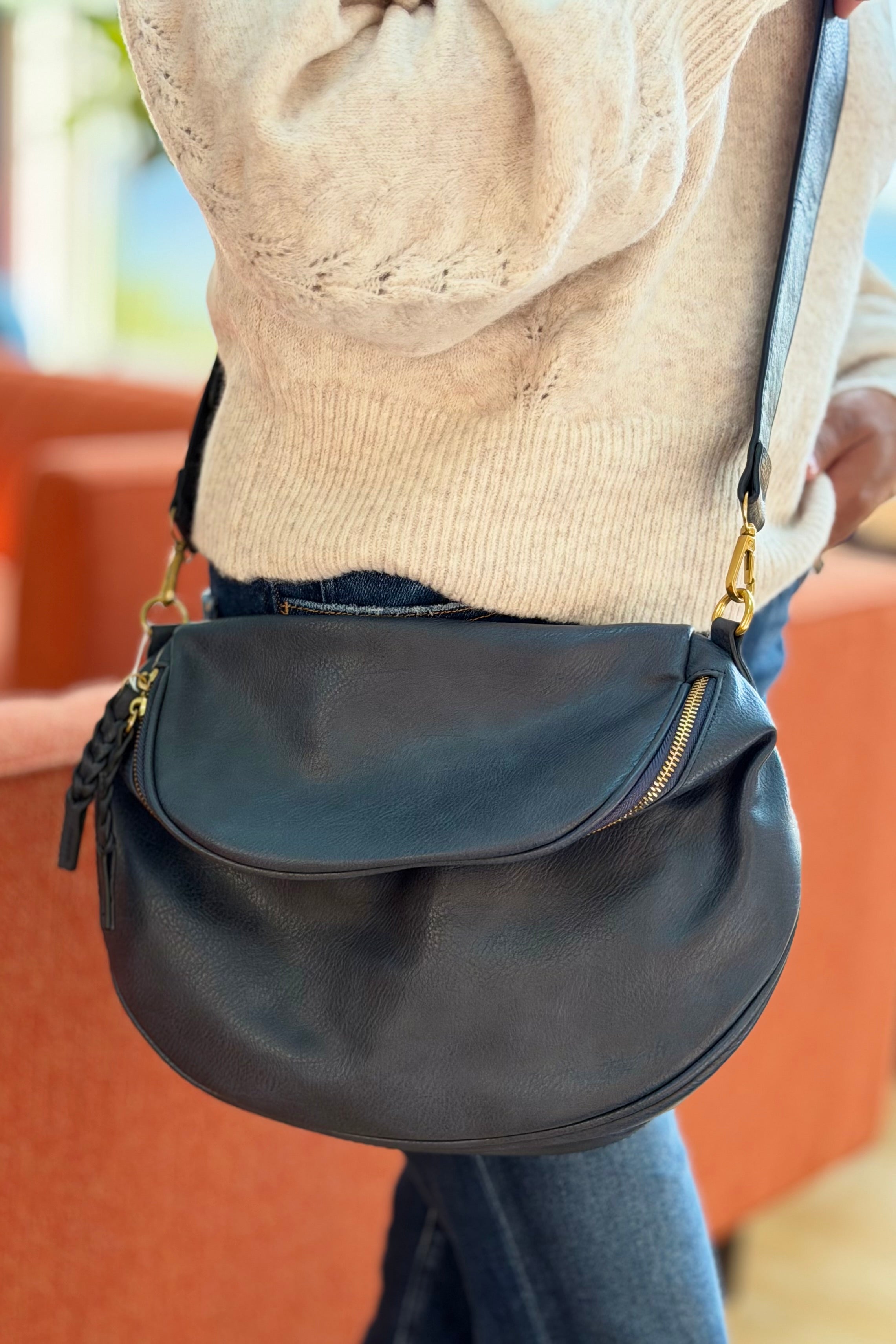 Megan Distressed Sling Bag - Navy