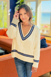 Maryville Cable Knit V-Neck Sweater