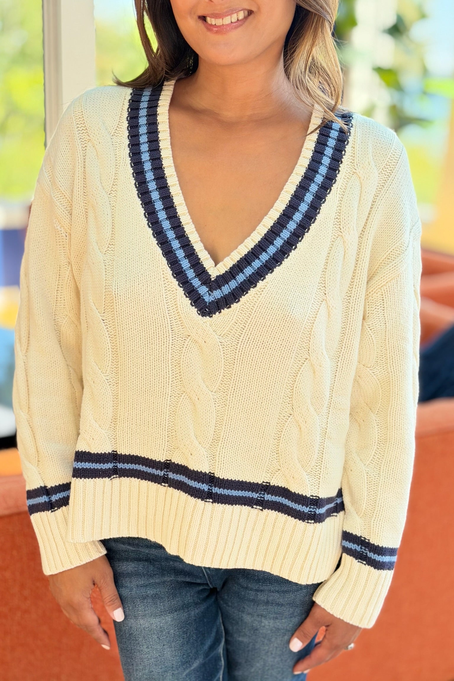 Maryville Cable Knit V-Neck Sweater