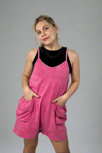 Mineral Washed Romper - Pink