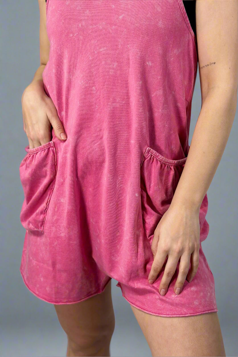 Mineral Washed Romper - Pink